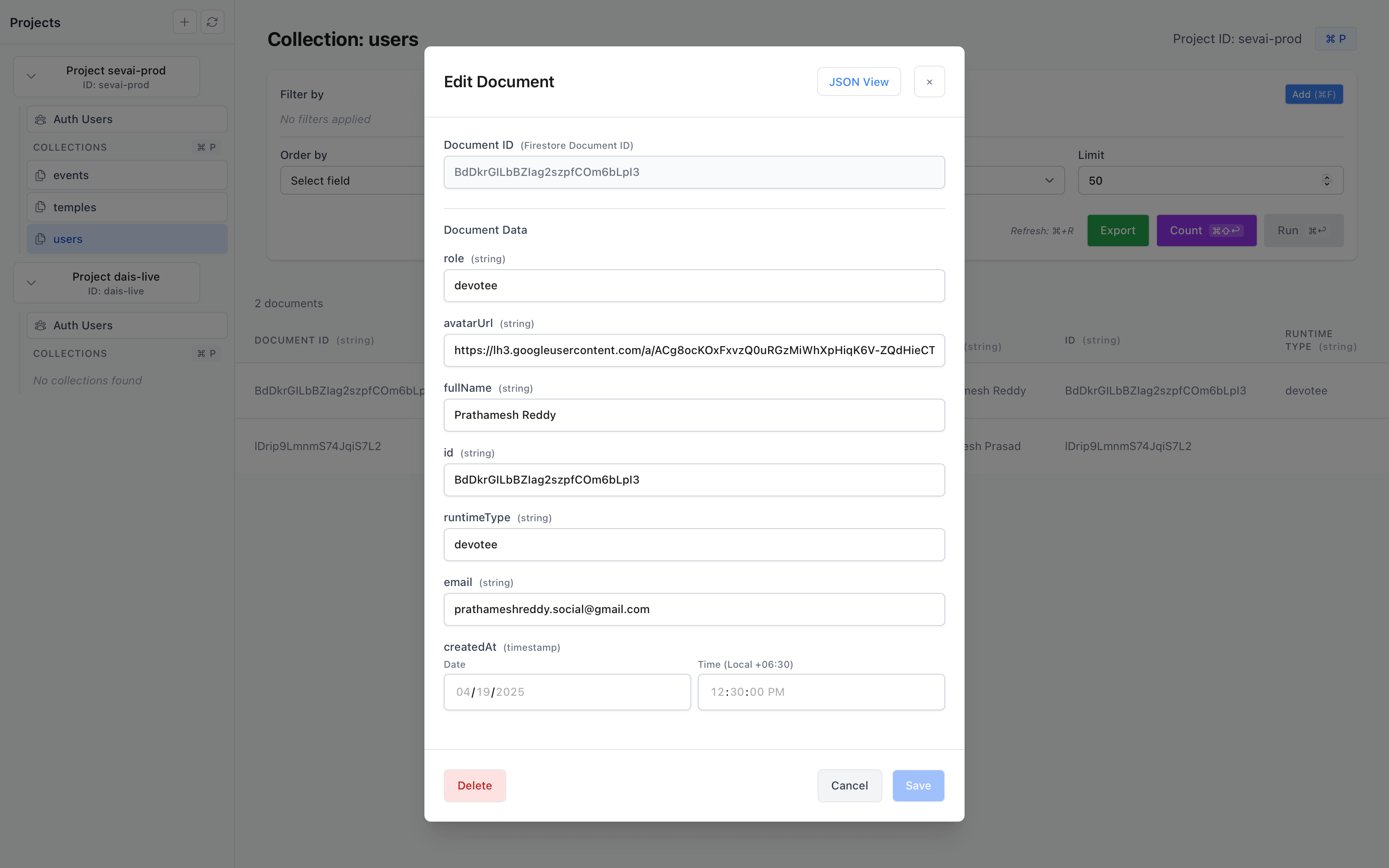 FirePilot Firestore Document Edit Form